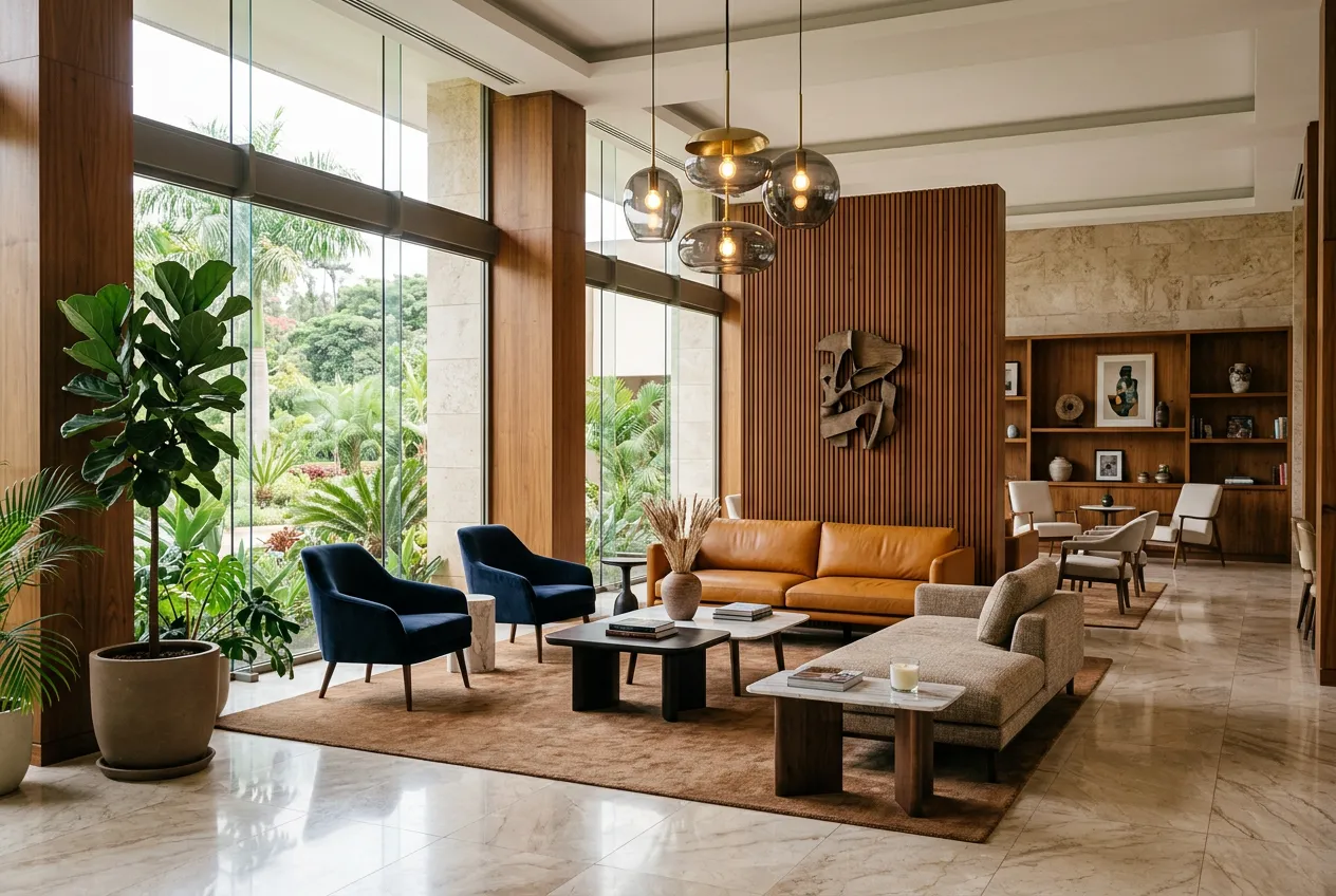 Hotel lobby furnished and finished with materials from S-FUTURE